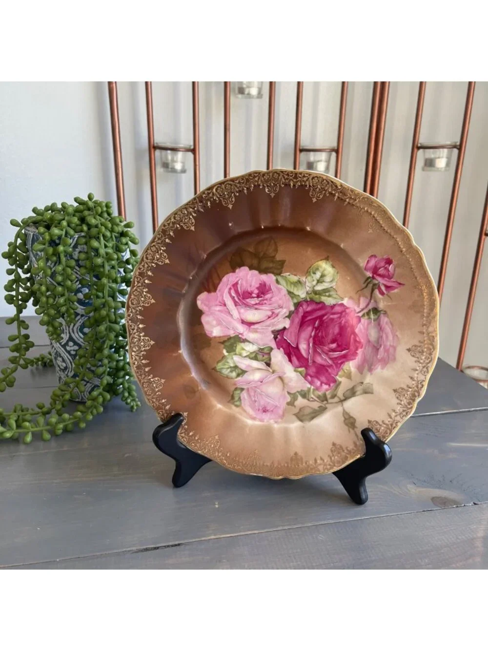 Atq Carl Tielsch Altwasser Germany Plate Hand Painted Roses Gold Gild #27361 31